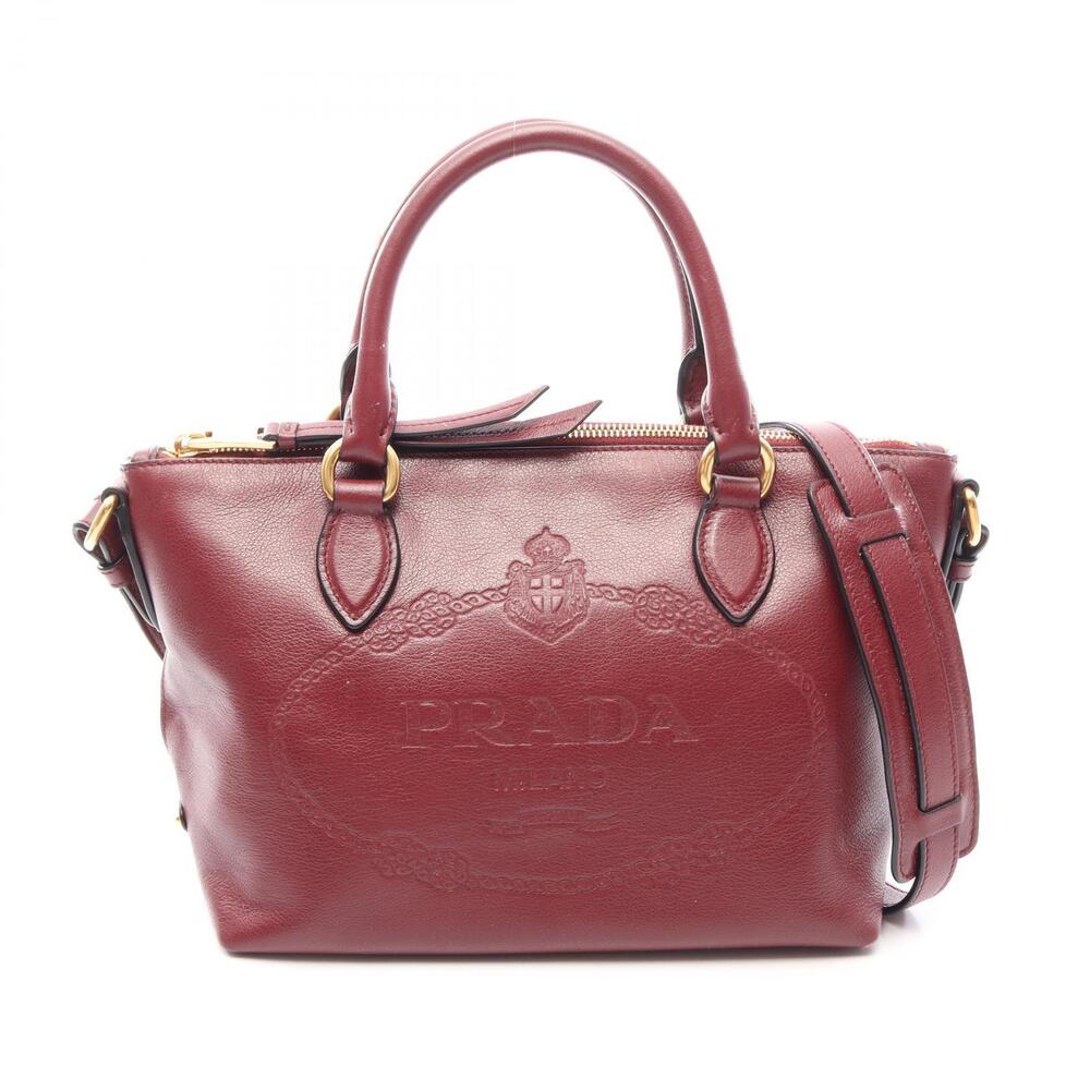 Prada Arque Vitello Daino Leather Hobo Shoulder Bag Red
